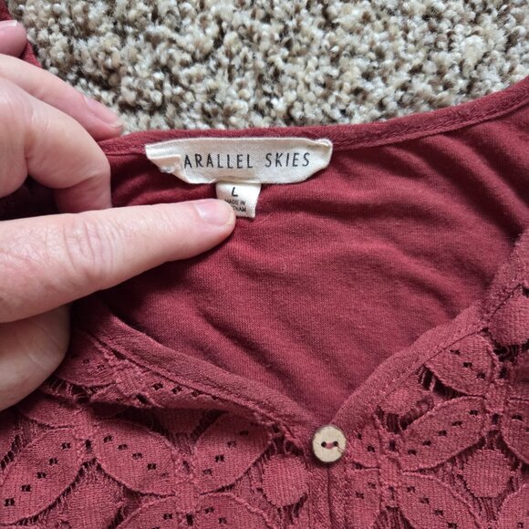 Parallel Skies Top Size Large Sleeveless Burgundy Ruffles Lace Romantic Boho - Picture 4 of 7